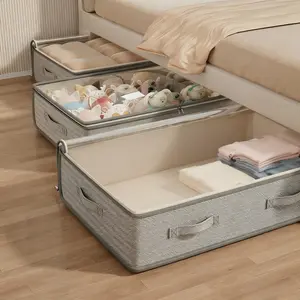 3pcs Under-Bed Storage Organizers And Cabinets, Foldable Storage Bags for Under The Bed, Featuring Excellent Functionality And Versatility for Blankets, Skirts, Quilts, Pillows, Clothes, And Under-Bed Storage, Saving Space And Promoting Labor Day