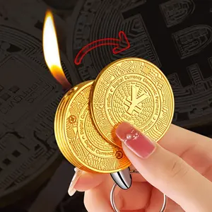(No Butane)Bitcoin Shaped Butane Lighter, Refillable, Adjustable Flame Size, Novelty Lighter, Easy to Carry, Outdoor Lighter with Keychain, Suitable for Indoor And Outdoor, Candles, Kitchen, Friends' Gifts, Christmas Gifts