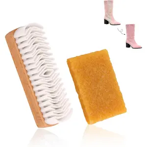 Suede Footwear Cleaning Kit - Wooden Handle Nubuck Rubber Brush, Suede Eraser for Shoes, Boots, Bags & Jackets (Removes Water Stains)