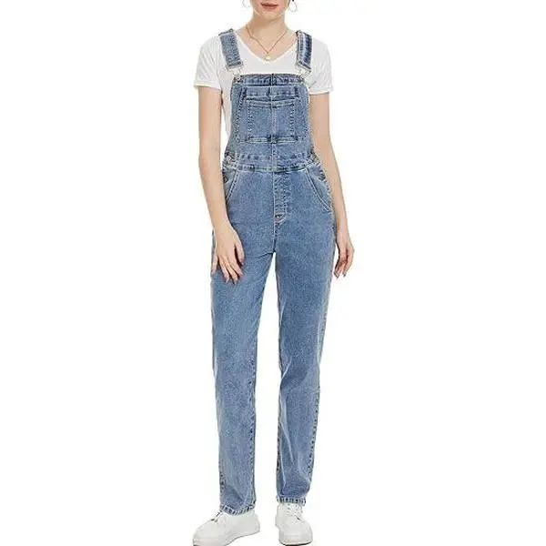 ODEFOU Women's Plaid Bib Overalls, Straight Leg Checkered Print Jumpsuit in Stretch Cotton Denim with Adjustable Straps and Pockets, Lightweight, Fabric, Square Neck, Straight Legs, Strappy, Pants, Stretchy Fit, Functional Pockets, Vibe, Comfortable, Thic