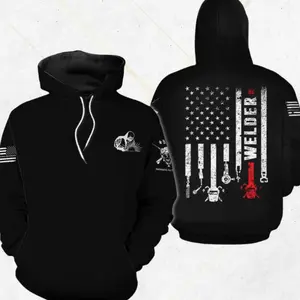 American Flag Welder Hoodie – Welding Tools Graphic Sweatshirt for Men, Patriotic Workwear Hoodie for Welders, Heavy-Duty Outdoor Gear, Unisex Fit