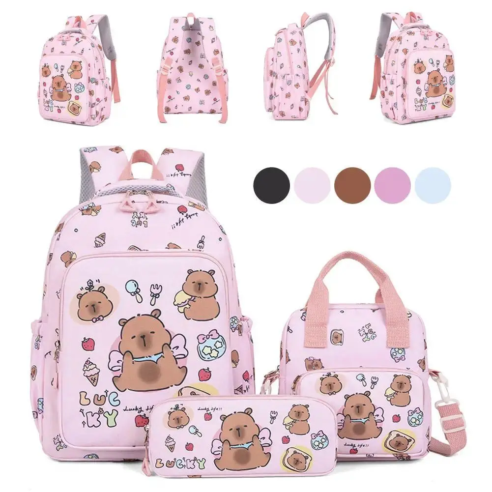 Capybara Colorful Backpack 3Pcs/Set for Women Casual School Bags with Lunch Bag Girl Boy Student Teenager Rucksack