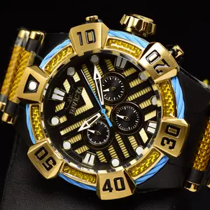 Invicta Men Bolt 52mm Gold Black Quartz Japan Glass Fiber Stainless Steel Watch