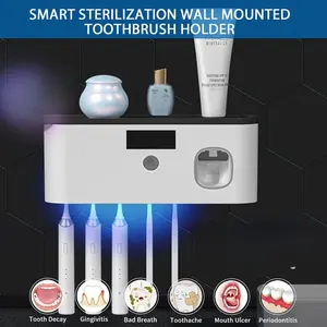 Solar-powered 5-slot toothbrush organizer | auto-drying system with hygienic uv-c light for family/commercial bathrooms (wall mount)