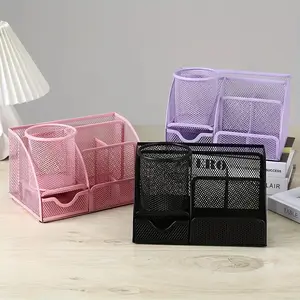 Expandable Mesh Desk Organizer Caddy with Sticky Note Holder, Rustproof & Moisture-Repellent Iron Design, Desk Accessories, /// Colors