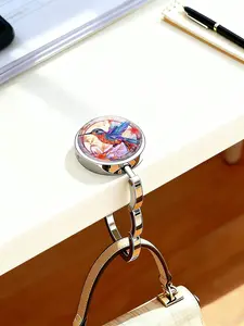 Hummingbird & Flower Pattern Design Table Bag Hanger, 1 Count Compact Folding Handbag Holder, Portable Table Bag Holder, Home Organizer for Bag