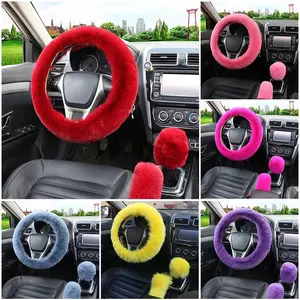 Multi Color Faux Fur Soft Cooling Warm Hands Steering Wheel Cover Handbrake Shift Cover 3Pcs Set