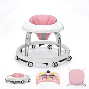 1-Touch Fold Baby Walker! Anti-Roll 8-Wheels + Brake | 7 Heights for 6-18 Months PinkPioncrey Foldable Baby Walker Activity Center Wheels,Height Adjustable,Music Toy & Foot Pad, Infant Boys Girls,Pink,Black Baby Furniture