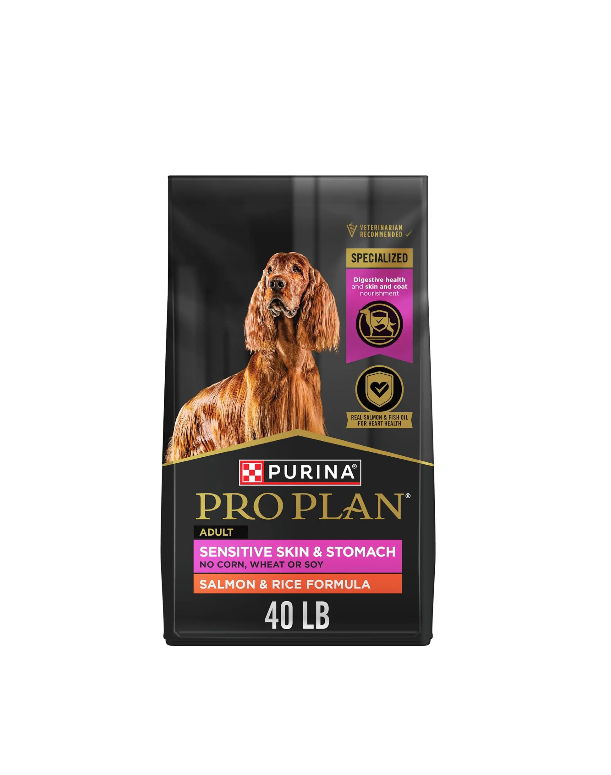Purina Pro Plan Sensitive Skin and Stomach Dog Food Dry, Adult Salmon & Rice Formula, Digestive Health - 40 lb. Bag