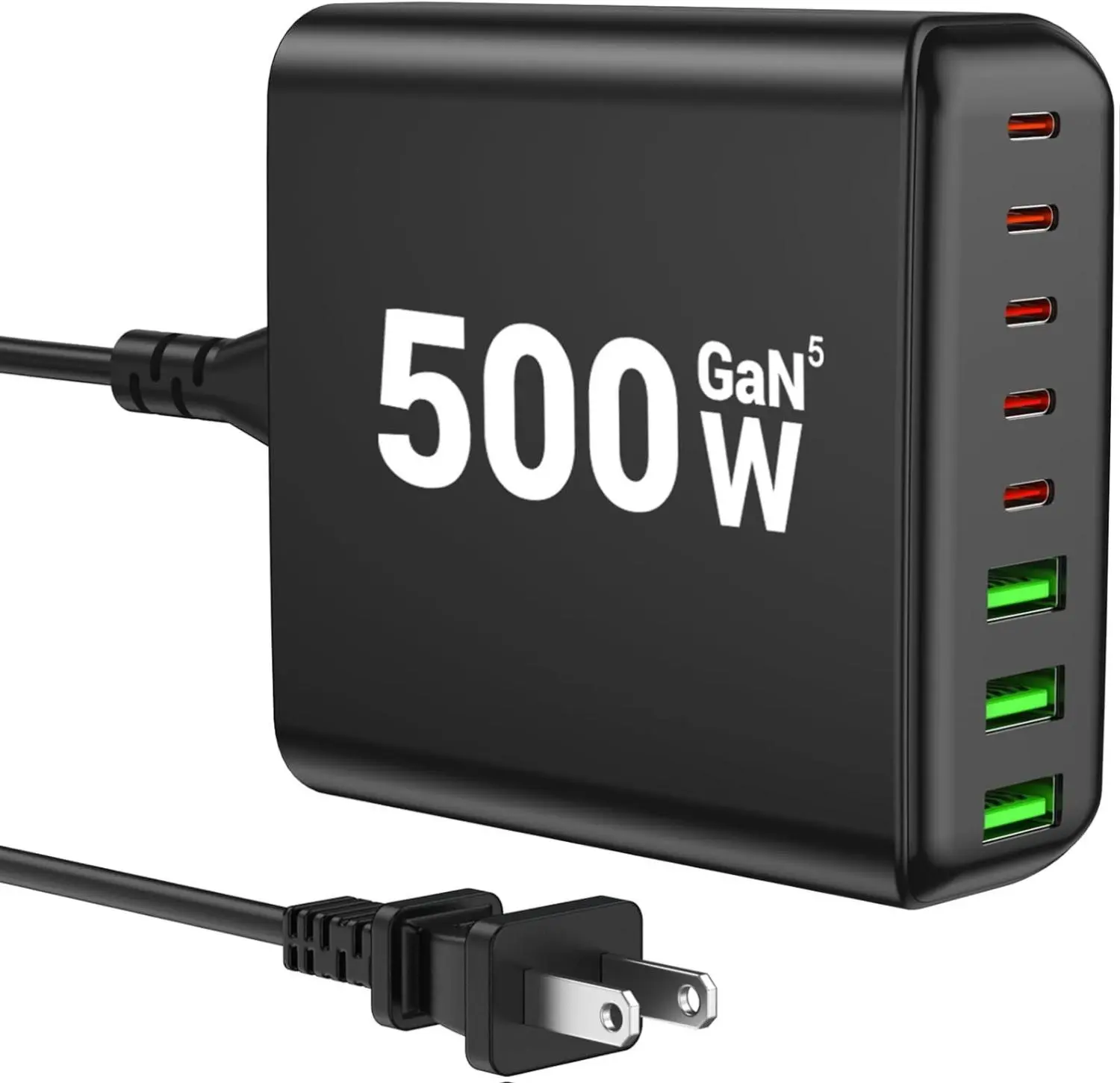500W USB C Charger Block, 8-Port USB C Charging Station Fast Charging PD 120W PC Laptop Charger Adapter Compatible with MacBook Pro/Air/All iPad,DELL, iPhone 16/15/14/13/Pro Max/Galaxy (Black)