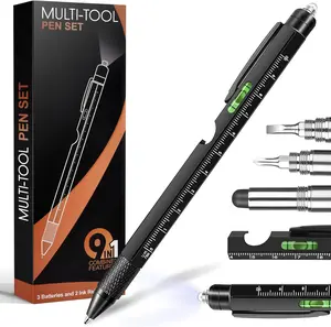 9 in 1 Multitool Pen for Men and Women, Compact EDC Tool with LED Light, Ballpoint Pen & Screwdrivers, Great Gift for Office, DIY, Dad, Husband, Boyfriend, Birthday, Christmas - Art Mechanical Pencil