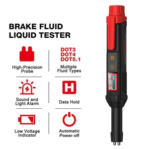 Brake Fluid Tester Pen with Corrosion-Resistant Probe, High-Precision Moisture Detection, Data Hold & Buzzer Alarm, Tri-Color Backlight for Car & Automotive Maintenance