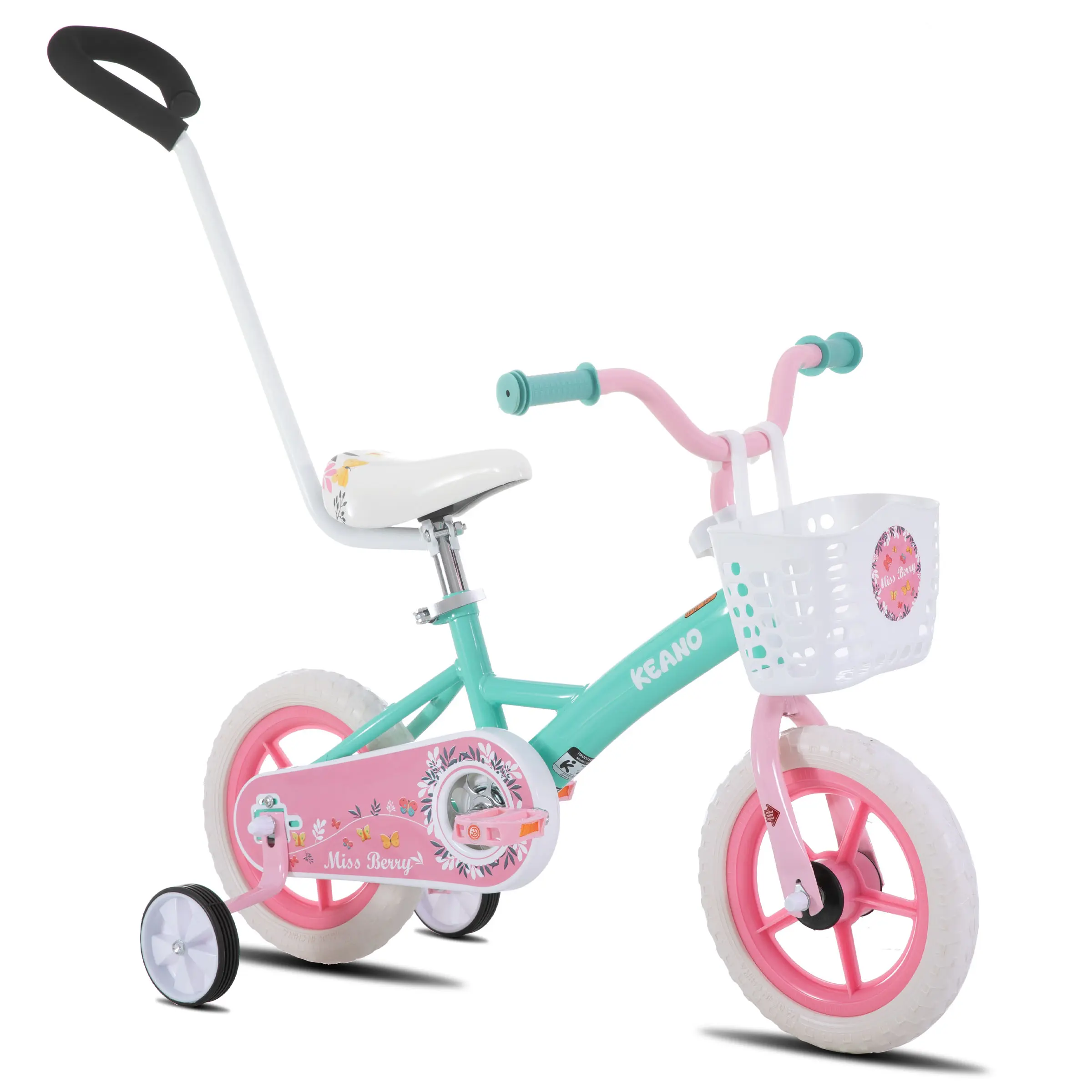KEANO Voyager 10 12 Inch Kids Bike for Boys and Girls Ages 1-4 Years, Toddler Bike with Training Wheels & Basket, Detachable Parent Push Handle, Children Bicycle,camping essentials