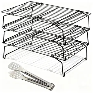 4-Piece Stackable Cooling Rack Set with Food Clips, Heavy-Duty Foldable Metal Kitchen Storage, Oven Safe Dishwasher Cleanable