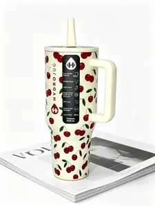 HydroJug 40oz Cherries Print Insulated Bottled Travel Tumbler - Leakproof Drinkware with Handle & Straw, Cup Holder Friendly, 24H Cold Stainless Steel Flask for Gym, Car