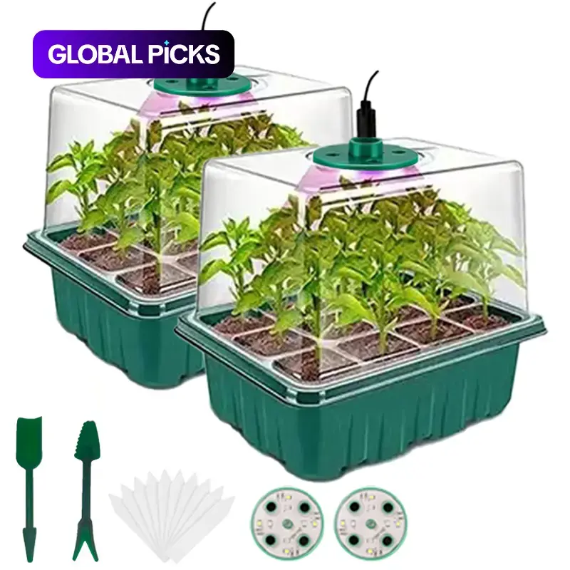 Seed Starting Tray Set with Easy Grow, Grow Light, Adjustable Humidity Dome, Mini Greenhouse for Indoor Plants, 8 Full Spectrum LEDs Growing Kit, Garden Plant Supplies #GLOBAL PICKS