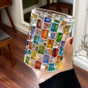 Hand-Painted Glass Whiskey Cup, Diffused Rainbow Color Drinking Cup, 350ML/11.83oz, Home Bar Artistic Drink Container