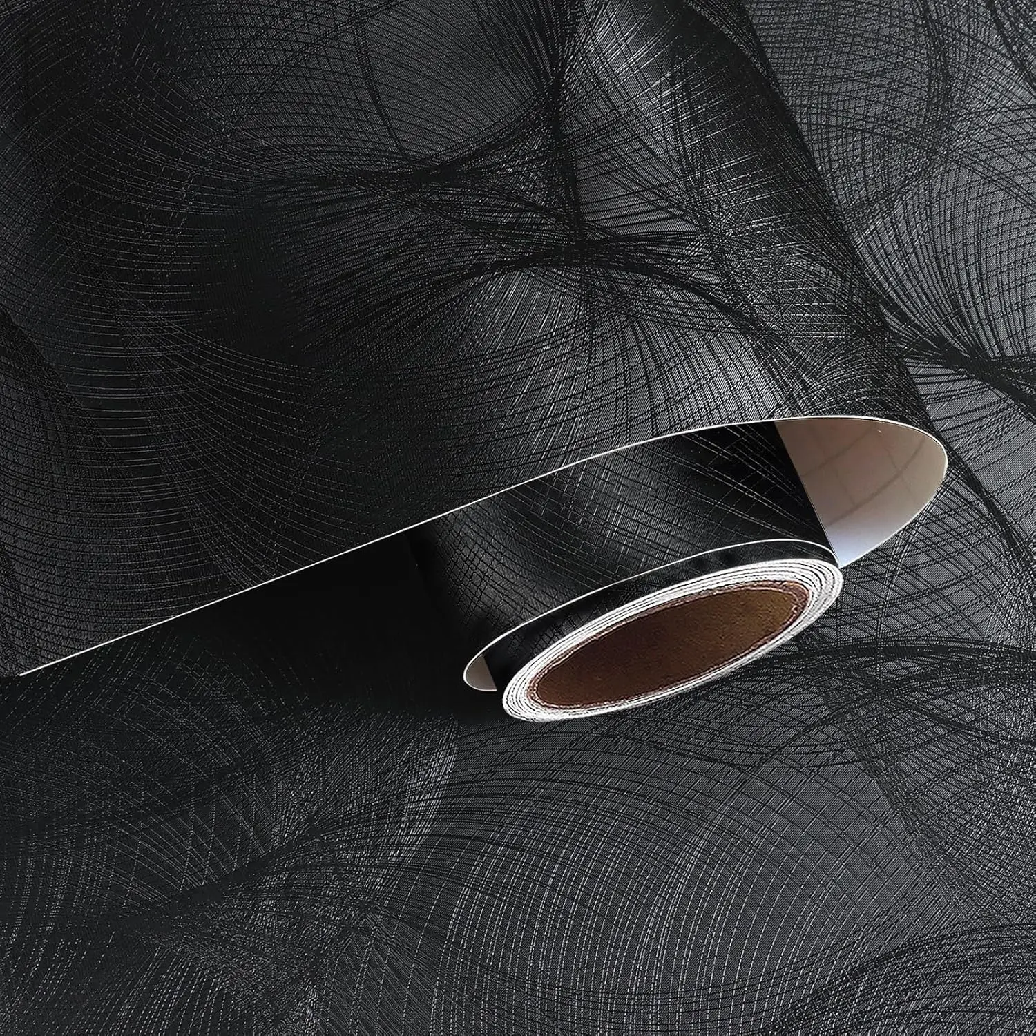 Modern Black Wallpaper Peel and Stick Spiral Circle Geometric Wallpaper Black Textured Wallpaper for Bedroom Removable Self Adhesive Black Contact Paper for Walls Cabinets 15.7''x78.7''