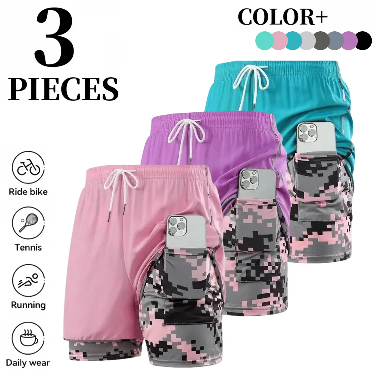 Women’s fashion sports outdoor shorts with pocket design and drawstring waist—perfect for summer outfits, everyday workouts, and outdoor activities; women’s summer wear; women’s shorts set.