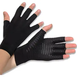 Unisex Copper-Infused Fingerless Compression Gloves - 1pair, Fashion Fit Size M, Hand & Wrist Support for Arthritis, Carpal Tunnel Pain Relief