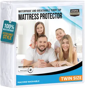 Utopia Bedding Waterproof Mattress Protector – Soft & Breathable Premium 200 GSM Terry Cover – Fitted Sheet Style with Deep Pockets (King & Queen 17”, Full & Twin 15”) – White