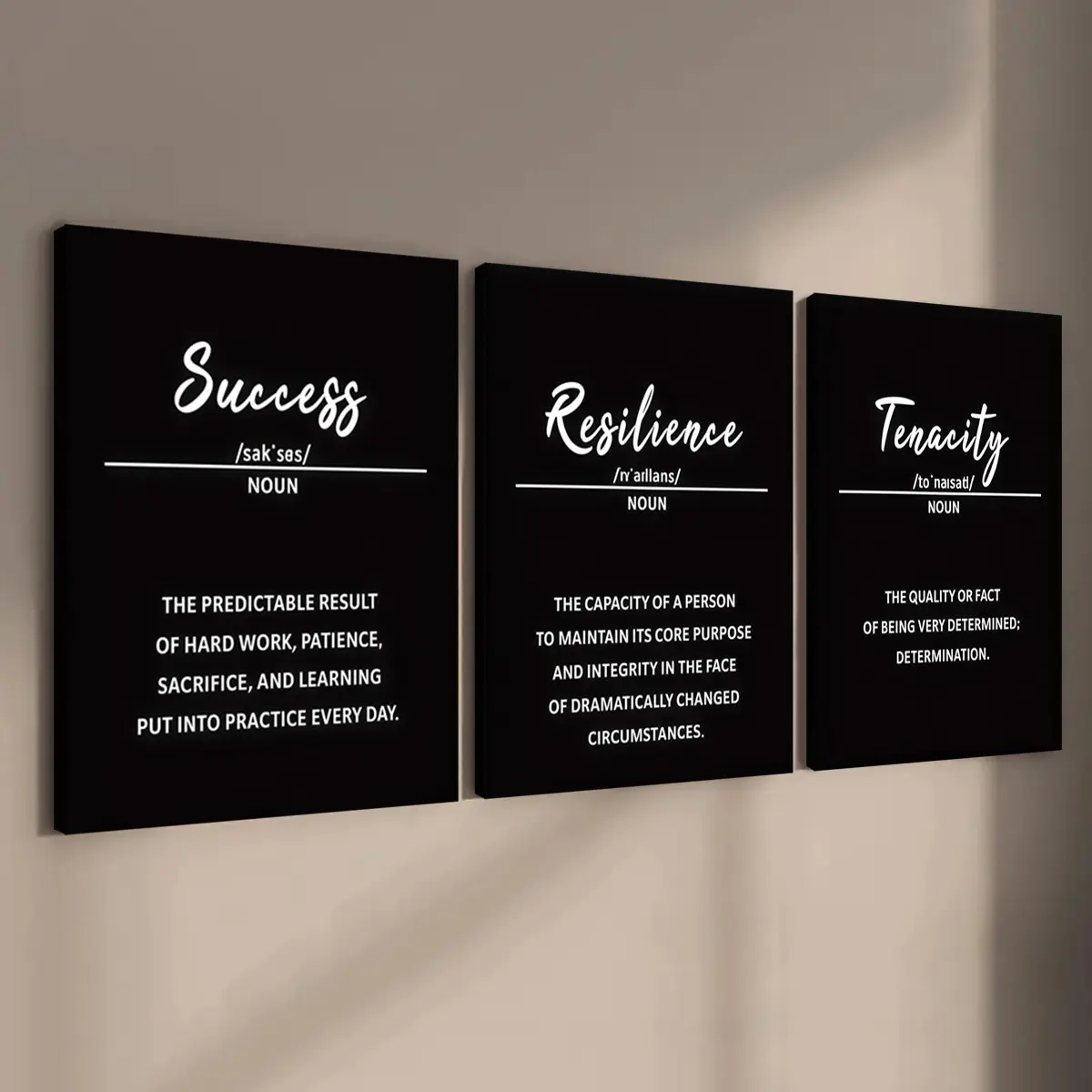 3-count wooden frame canvas, inspiring English word decorative poster, Quotes print, business style leadership and perseverance art poster, modern home decor, suitable for corridor, bedroom walls, motivational quote print, waterproof art
