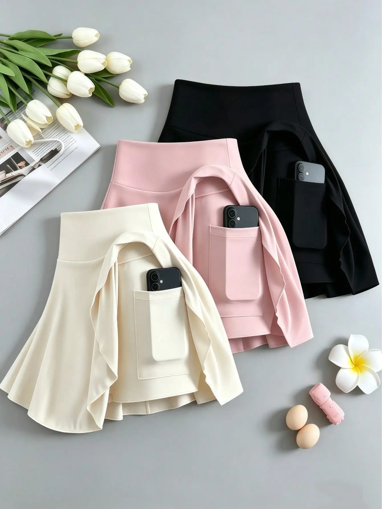 6 Pack Women High Waist Athletic Skort With Deep Phone Pockets, Soft Stretchy Tennis Golf Cycling Skirt Shorts, Casual Summer Daily Mini Skorts, Womenswear, Women's Pantskirts