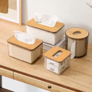 Bamboo Wooden Cover Plastic Tissue Box Paper Holder Dispenser Home Storage Case