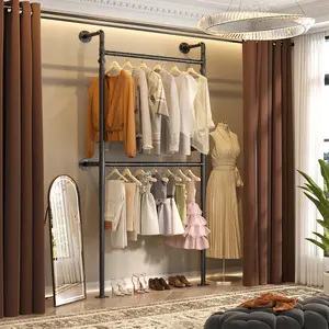 3.5FT Industrial Pipe Clothing Rack，41'' Heavy Duty Metal Garment Rack，Wall Mounted Closet Wardrobe Rack ，Modern Small Walk-in Closet Organizer System