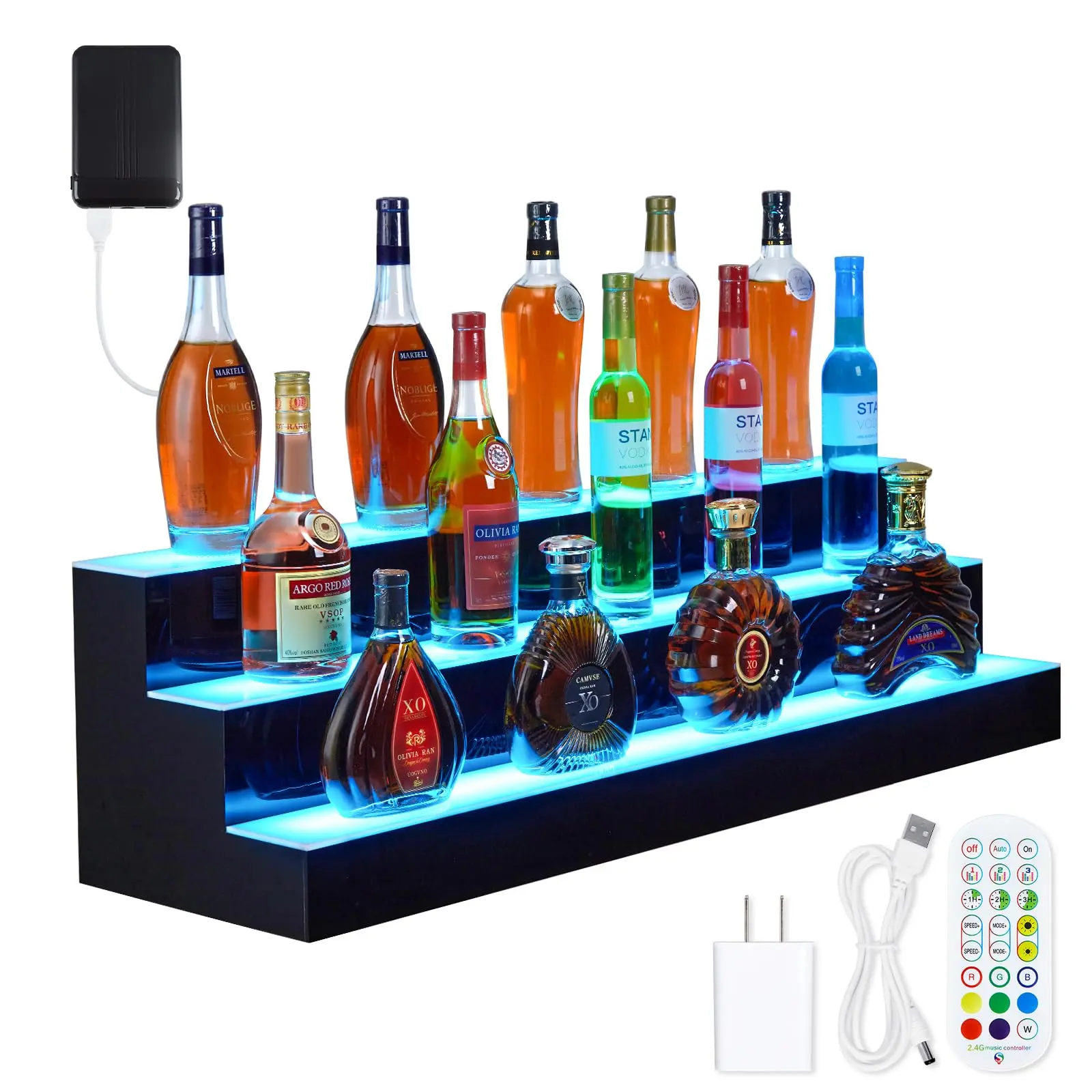 【GARVEE】LED Lighted Liquor Bottle Display Shelves and Cabinets with Acrylic Construction, Remote & App Control, 16-20 Color Options, 4 Lighting Modes, Wine Holder Slots, Timing Function, Ideal for Home Bars and Commercial Use