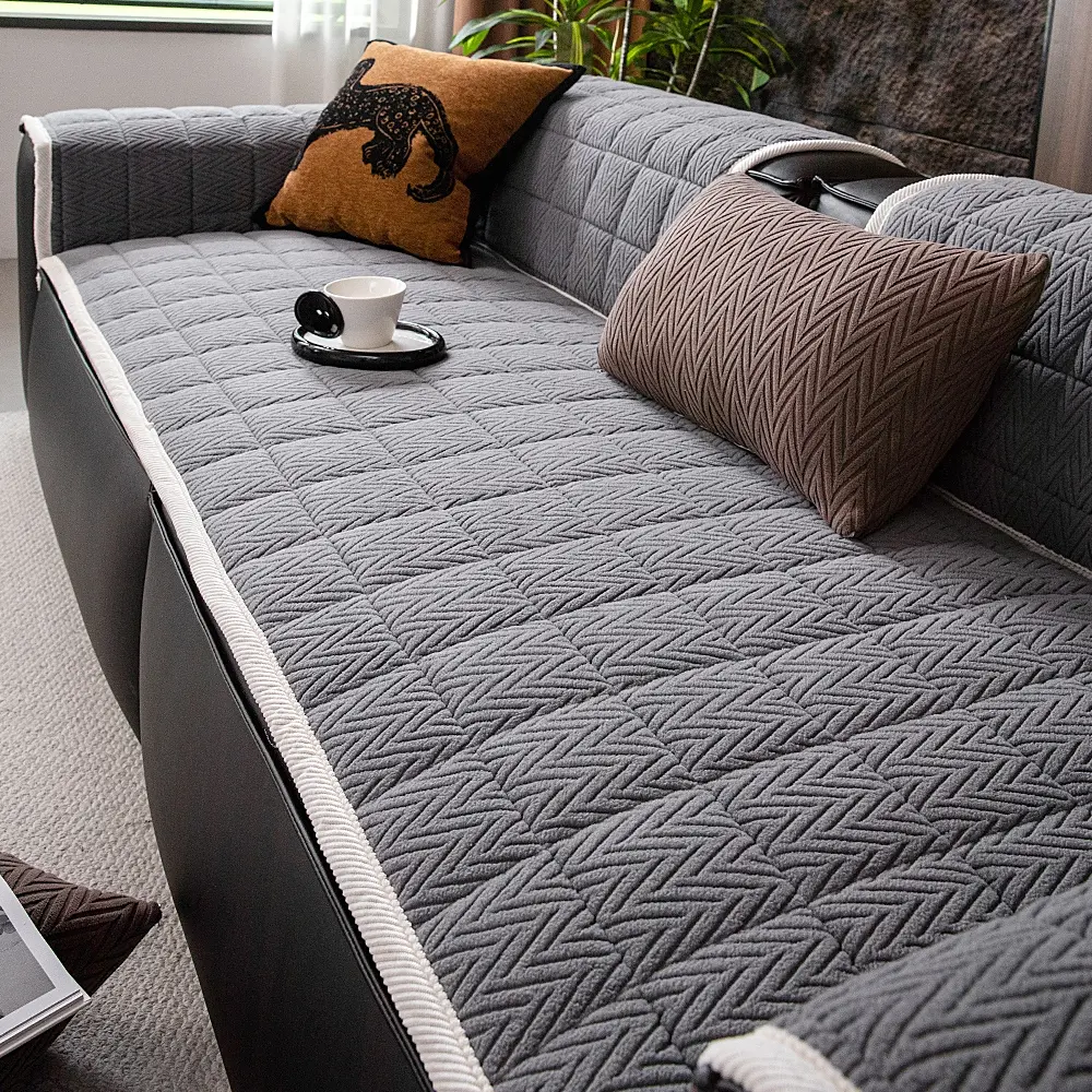 1 PC Bohemian Quilted Sofa Cover, Classic Herringbone Pattern Sofa Slipcover, Non-slip, Scratch-resistant, Dust-proof, Pet-friendly Sofa Protector, Sofa Couch Protector. Suitable for 1/2/3/4-seater Sofas, All-season Sofa Cover, Machine Washa