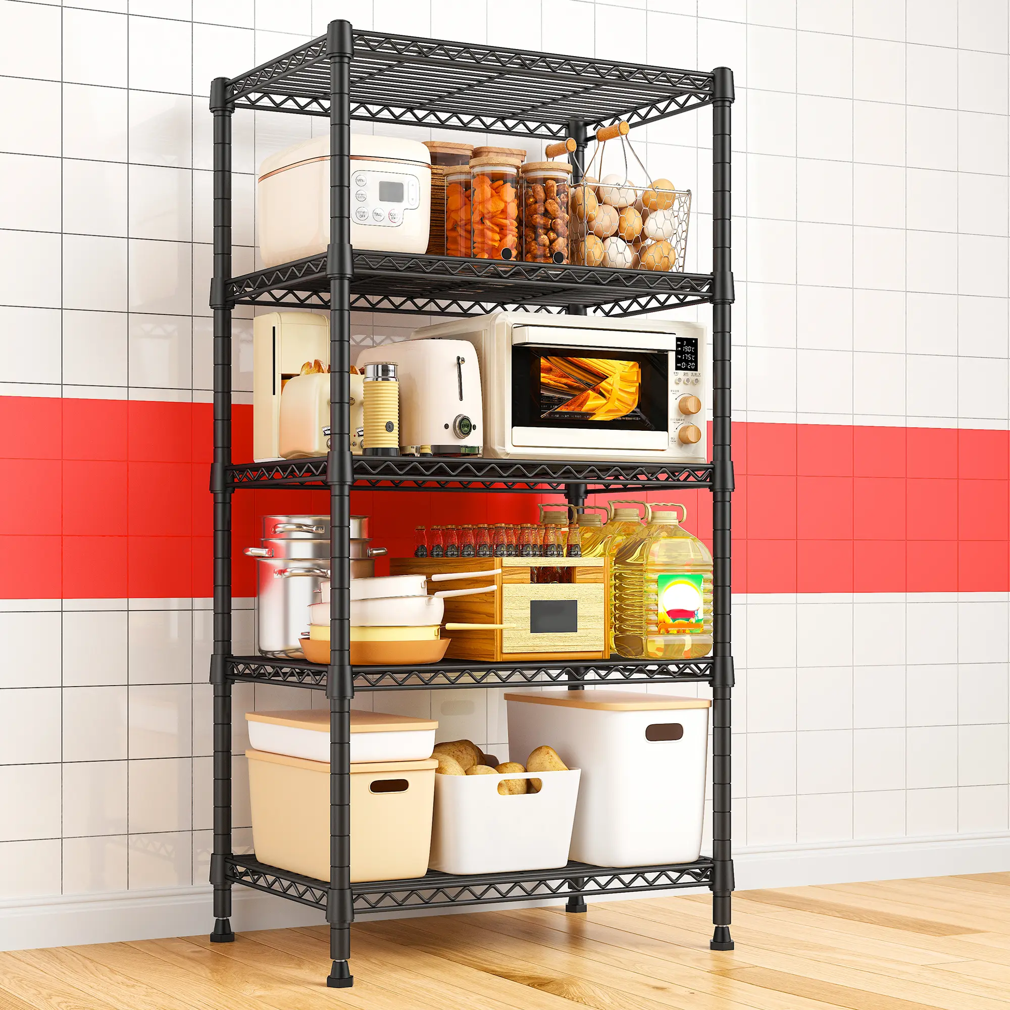 【Corner Shelf Storage】5-Tier Storage Shelving Unit,59"H*24"W*14"D,Height is freely Adjustable & No Sharp Edges,Heavy duty & Safer Shelf,Garage tool box Standing Shelf,Closet rack,Shoe rack,Kitchen Appliance Storage Rack,The All-in-One Value