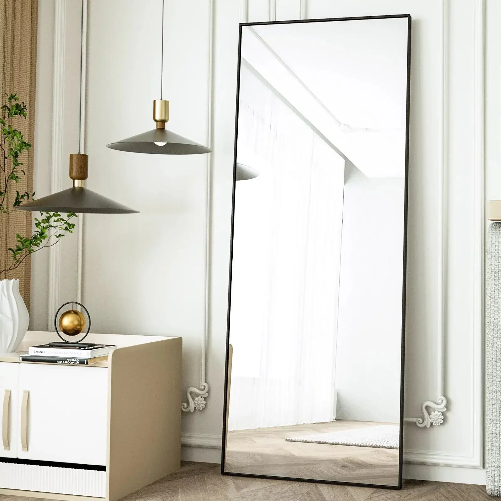 BEAUTYPEAK 64"x21" Full Length Mirror Rectangle Body Dressing Floor Standing Mirrors Black High-Quality Aluminum Alloy Frame HD Imaging Shatterproof Glass Easy Installation Versatile Design