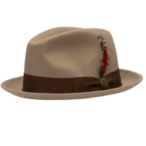 Gunther's La Cuatro Fedora Natural Tan Classic Style with Feather Accents for Men