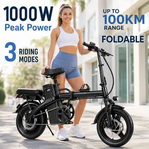 Folding All-Terrain  Bicycle for Adults - 1000W Motor,30+km/h（20+MPH)， 48V 15Ah Battery, 14-Level Suspension,  Disc Brakes, UL2849 Certifiedfolding    bike bicicleta bateria Electric  clip youth to f12 Seat Foldable