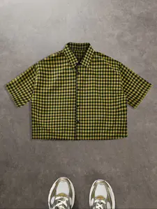 Men's Loose Fit British Style Plaid Checked Short Sleeve Shirt, Casual Collared Shirt, Casual Button Down, School Style Streetwear, Versatile Top, Men's Gift, Casual Fashion, Menswear