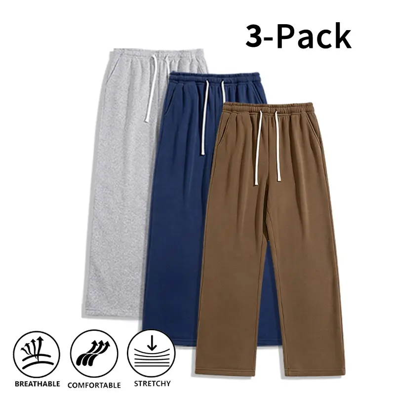 3-Pack Stretch Soft Wide-Leg Sweatpants for Autumn/Winter, Breathable, Comfortable, Elastic Drawstring, Loose Sports Casual Pants