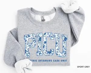 PICU Nurse Sweatshirt & Short Sleeve T-SHIRT, Pediatric Intensive Care Unit Sweater, Blue Toile Pediatric ICU Nurse Crewneck, PICU Grad Gifts, Peds Nursing Team