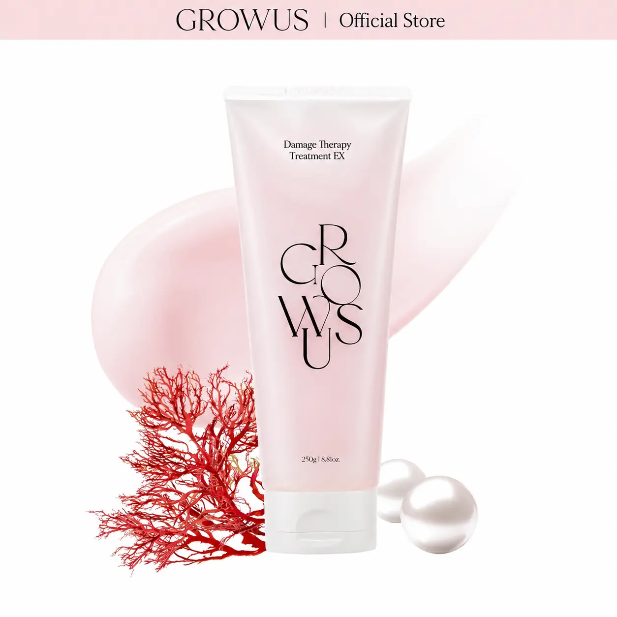 GROWUS Damage Therapy Treatment EX (7.43 fl. oz. / 220ml) Deep Conditioning Mask with Marine Peptide, Keratin & Collagen - Protein Treatment for Dry Damaged Color-Treated Hair - Anti-Frizz Korean Hair Care