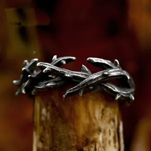 GTHIC Vintage Crown of Thorns Stainless Steel Ring for Men Women Christmas Gift Statement Jewelry