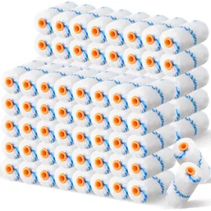 300 count 4 Inch Mini  Roller Cover 1/2" Nap Small Microfiber Roller Covers  Repair Tools House Household Supplies Kit(Blue, White)