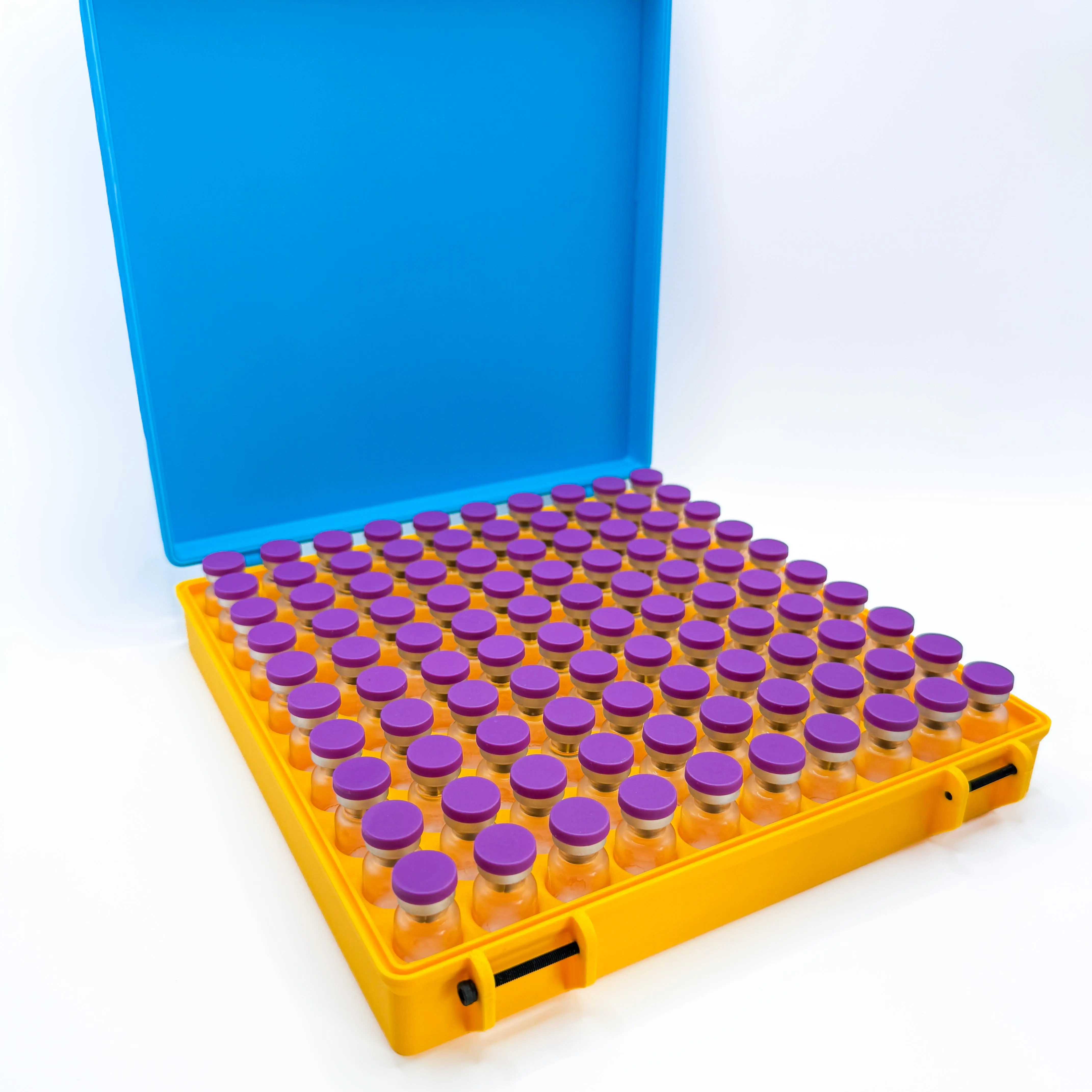 100 Count 3mL Peptide Vial Organizer Case Box - Holds 100 x 3mL Vials, Peptide Storage Bin with Lid for Refrigerator and Freezer, Multiple Colors