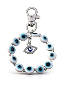 Evil Eye Beaded Keychain Wristlet with Charm, Round Bead Bag Accessory, Keychain Jewelry, Keychain for Keys and Handbags, Stylish and Functional, Keychain Lanyard, Fashionable Alloy Keychain