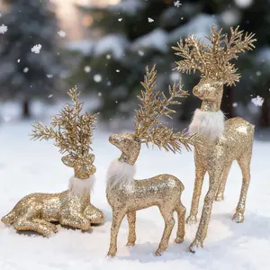 Set of 3 Glitter Reindeer Sculptures, Christmas Decorations, Home Decor Items, Festive Holiday Ornaments