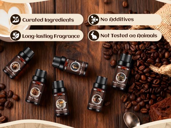 Coffee Diffuser Oils Gift Set - 6x10ML Luxury Fragrance Oil Blend, Coffee Scent Essential Oils Set for Diffuser, Candle, Soap Making Scents