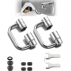 2 Pack U Shaped Faucet Extender, 1440° Rotatable Adapter 2 Modes Adjustable 360° Rotating Aerator Extension for Kitchen Bathroom Sink(2) sink faucet rotate spray attachment outdoorfun filter