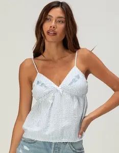 RSQ Womens Embroidered Stripe Babydoll Top