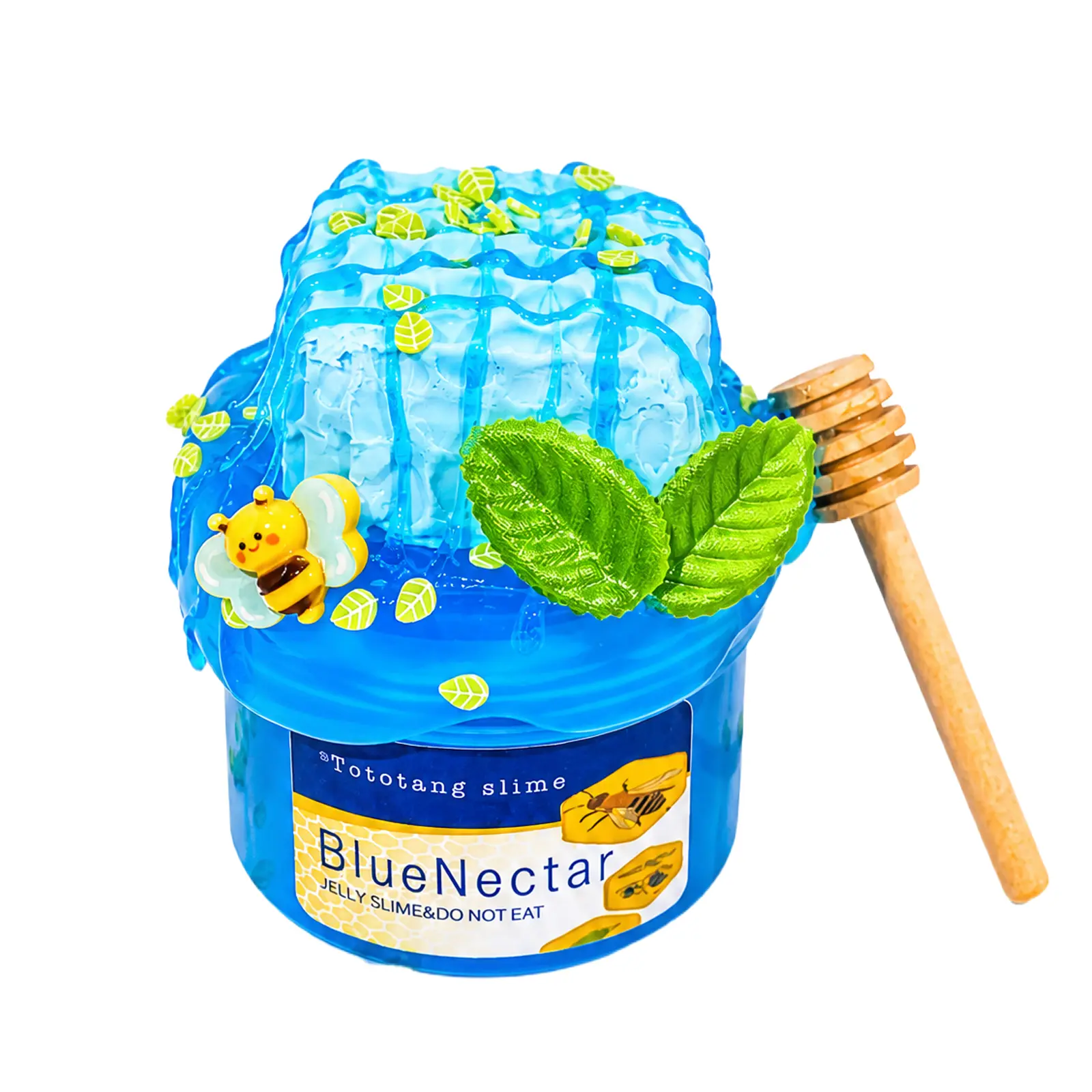 "Blue Nectar" Tototang DIY Slime Set - Jelly Base Slime with Honeycomb Texture, Realistic Bee Charm, Wooden Dipper (Classic Novelty Kids' Toy)