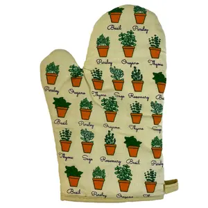 Potted Herbs Oven Mitt Cute Chef Spices Gardening Lover Gift Novelty Kitchen Glove Funny Graphic Kitchenware Bakeware Funny Environmental  Novelty Cookware Yellow