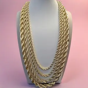 Twisted Rope Link Chain Necklace - 4/5/6/8mm Thickness, 21/23in Lengths - Rope Design Necklaces, Gold Twist Chains